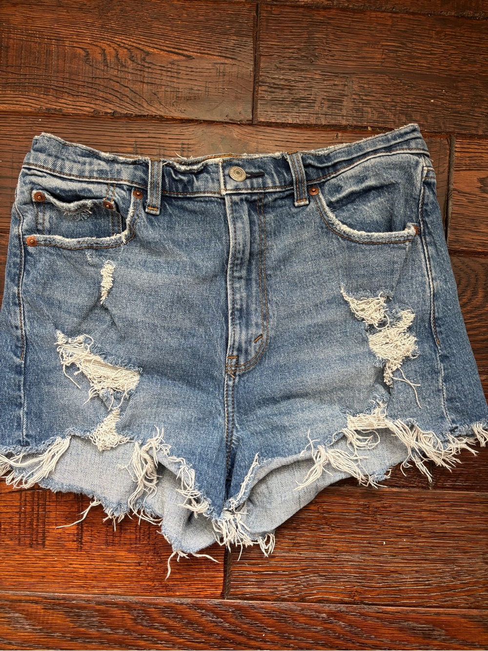 Abercrombie & Fitch Blue Distressed High-Rise Denim Shorts
